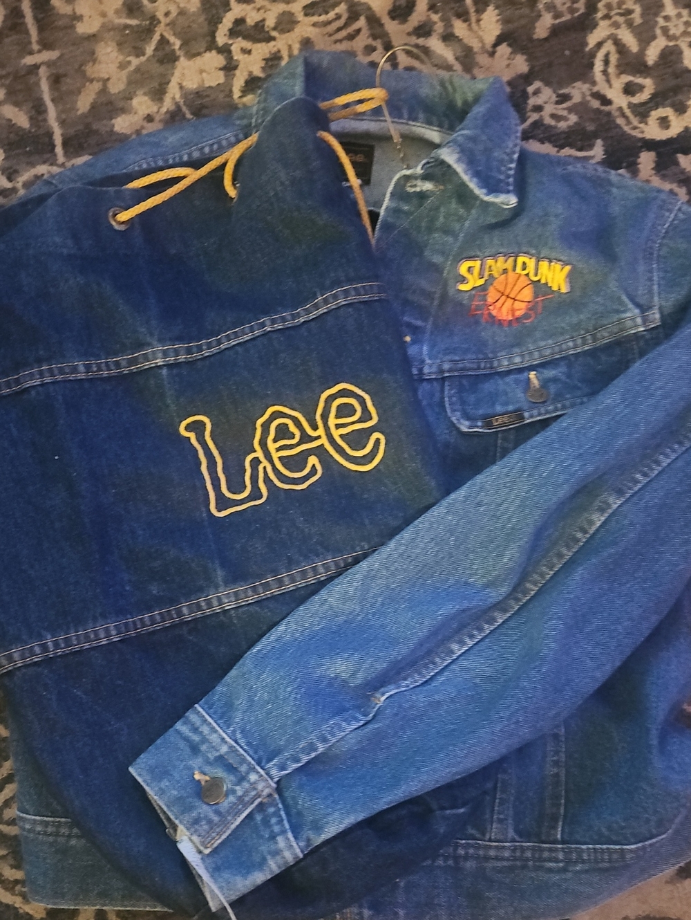 Vtg Lee Riders Denim Trucker Jacket & Bag Set Size 42T Slam Dunk Basketball​
